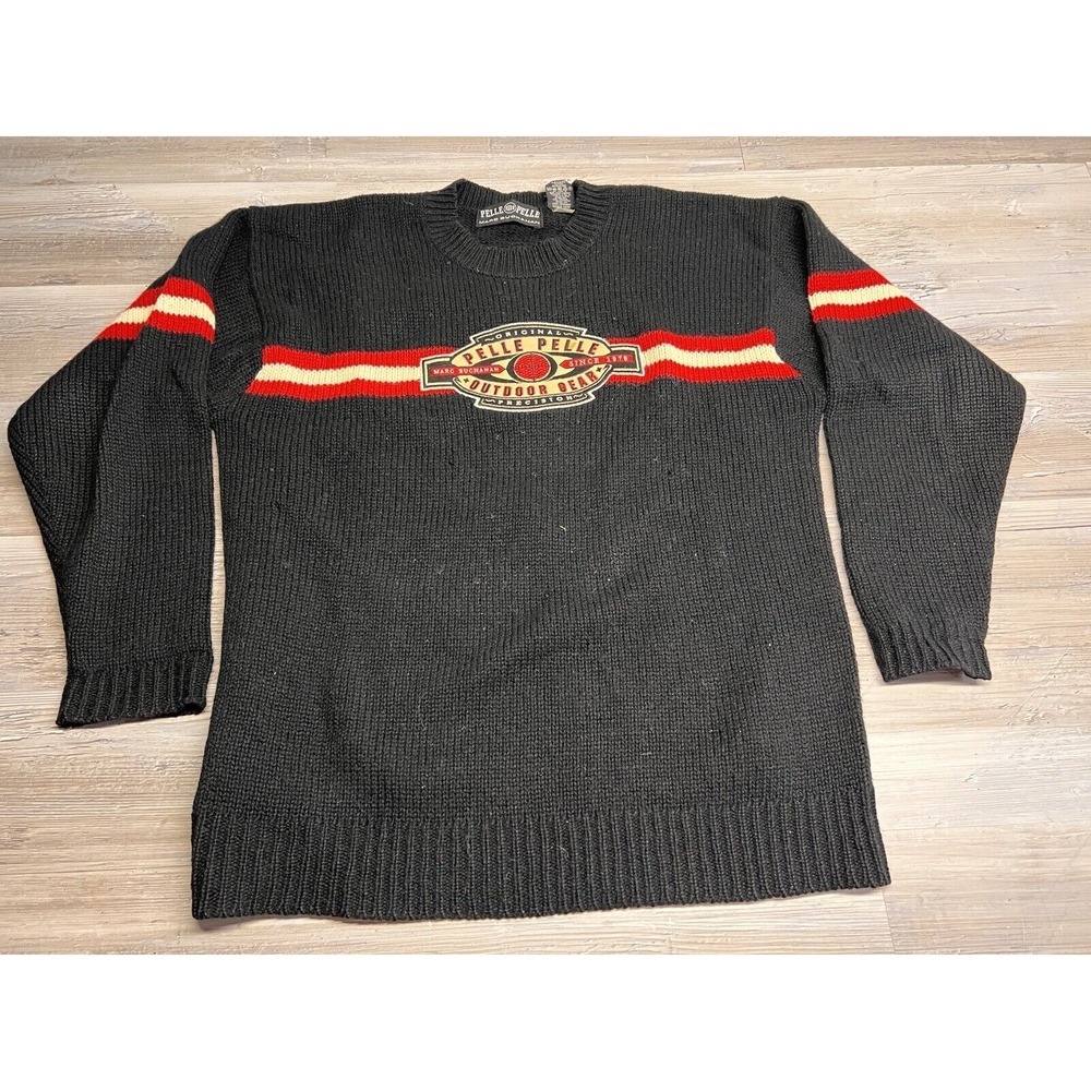 Vintage Pelle Pelle Sweater Mens 2XL‎ Black Red Knit Pullover Logo